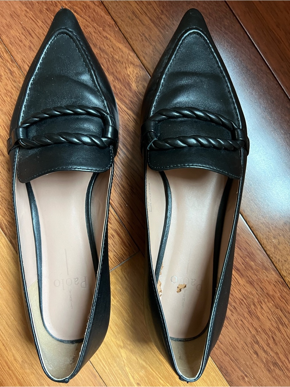 Linea Paolo Black Pointed Toe Flats with Braided Strap